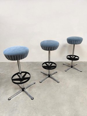 Vintage Industrial Bar Stools in Ice Blue, 1970s for sale at Pamono
