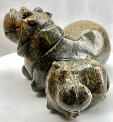 Malachite Stylized Hippopotamus with Infant by Thomas Mtasa, 1960