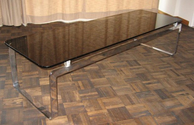 Grande Table Basse Vintage Rectangulaire En Verre Fumé En Vente Sur