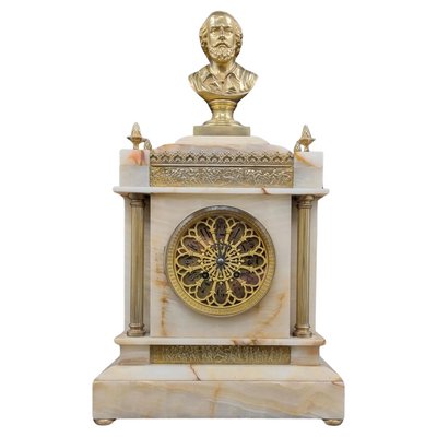 19th Century Onyx and Bronze Clock with William Shakespeare for