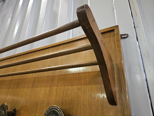 Wooden Wall Coat Hanger with Brass Hangers, 1950 for sale at Pamono