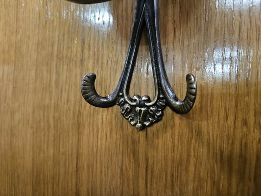 Wooden Wall Coat Hanger with Brass Hangers, 1950 for sale at Pamono