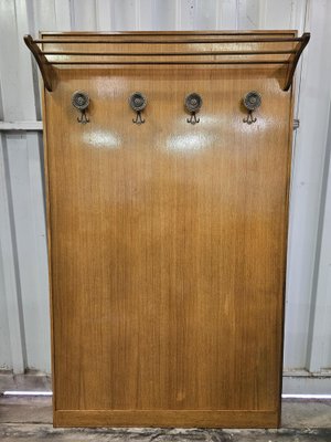 Wooden Wall Coat Hanger with Brass Hangers, 1950 for sale at Pamono