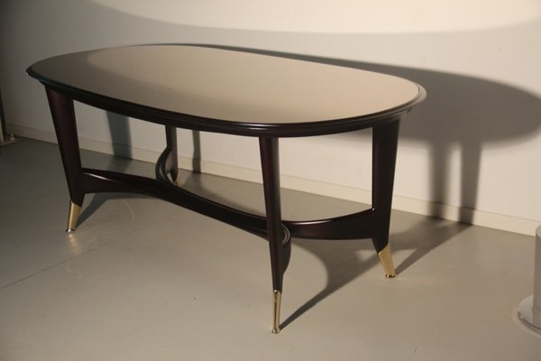 Italian Mahogany Mirrored Glass, Oval Shape Mirrored Coffee Table
