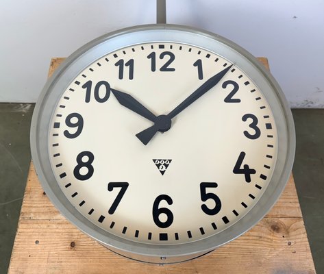 Large Industrial Double Sided Railway Clock from Pragotron, 1960s