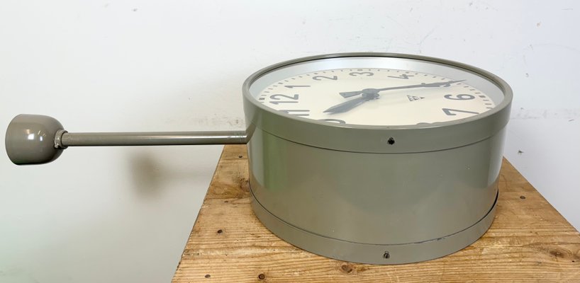 Large Industrial Double Sided Railway Clock from Pragotron, 1960s