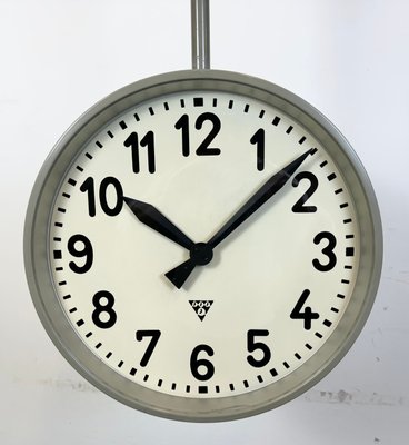 Large Industrial Double Sided Railway Clock from Pragotron, 1960s