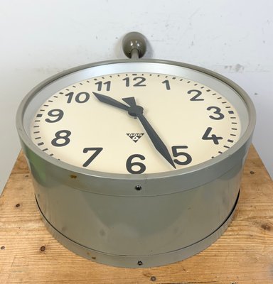 Large Industrial Double Sided Railway Clock from Pragotron, 1960s