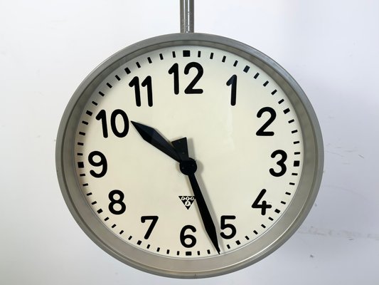 Large Industrial Double Sided Railway Clock from Pragotron, 1960s