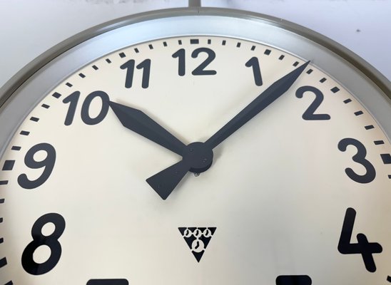 Large Industrial Double Sided Railway Clock from Pragotron, 1960s