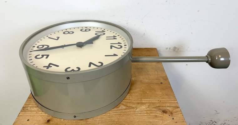 Large Industrial Double Sided Railway Clock from Pragotron, 1960s