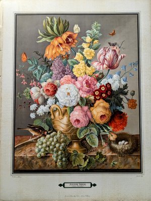 Joseph Nigg, Still Life with Flowers and Bird, Original Lithograph