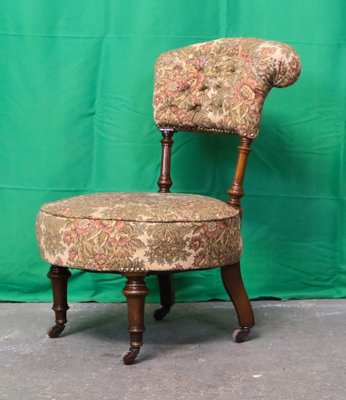 Victorian Nursing Chair with Flowers and Castors 1890