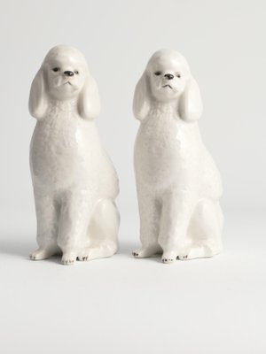 White Hand-Painted Porcelain Poodle Dogs by Lomonosov, 1960s, Set