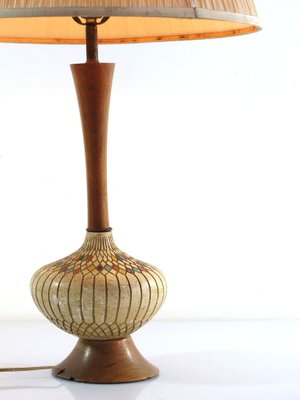Vintage Plaster And Wood Table Lamp 1950s