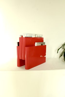 Vintage Red Plastic Carminio Magazine Holder by Giotto Stoppino