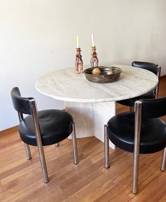 Postmodern Off White Marble Dining Table with Pedestal Base, 1970s