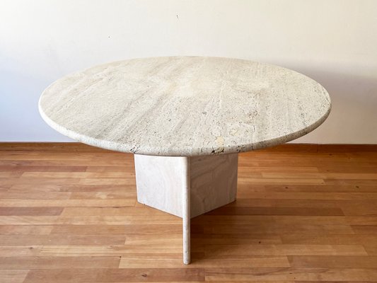 Postmodern Off White Marble Dining Table with Pedestal Base, 1970s