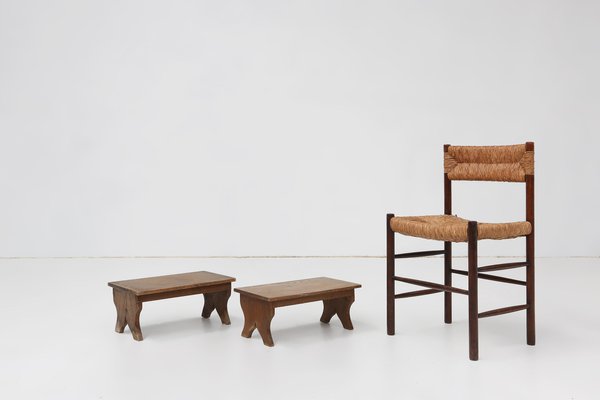 Small Rustic Wooden Stool with Curved Base, France, 1900s for sale