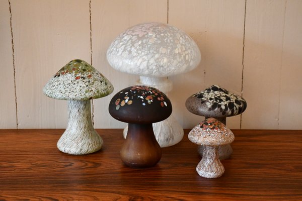 Art Glass Mushrooms by Monica Backström for Kosta, 1970s, Set of 5