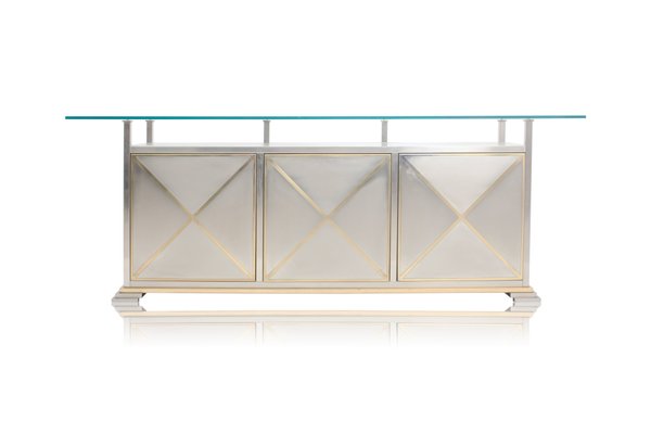 French Credenza With Floating Glass Top From Maison Jansen For