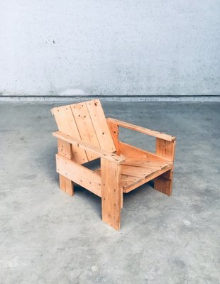 De Stijl Movement Dutch Pine Crate Chair attributed to Gerrit