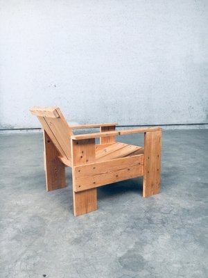 De Stijl Movement Dutch Pine Crate Chair attributed to Gerrit