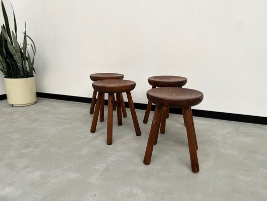 Brutalist Hammered Stools, 1950s, Set of 4 for sale at Pamono