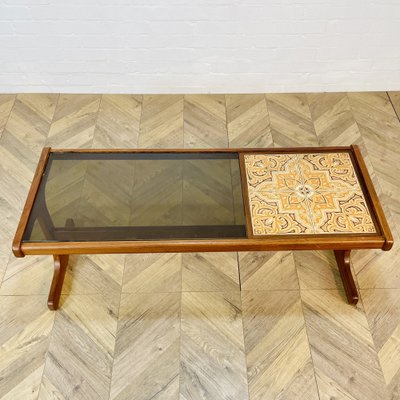 Mid-Century Long Glass and Ceramic Coffee Table from G-Plan, 1960s