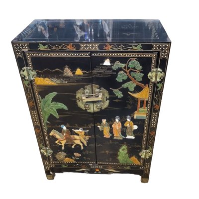Chinese Black Lacquer Side Cabinet Chinese Black Lacquer Side Cabinet