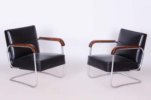 Bauhaus Sessel aus Leder & Buche, 1930er, 2er Set bei Pamono kaufen