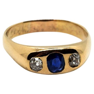 Antique Art Nouveau Alliance Ring with Sapphire and Diamonds in