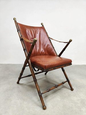 Vintage Faux Bamboo and Leather Folding Chair, 1950s for sale at