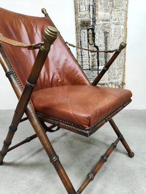 Vintage Faux Bamboo and Leather Folding Chair, 1950s for sale at