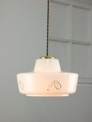 Mid-Century Modern Italian Brass and White Glass Pendant Lamp