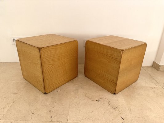 Italian Wood Cube Stool by Derk Jan De Vries for Maisa Di Seveso 1970s