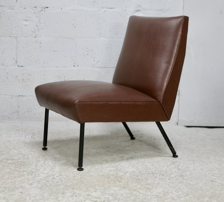 Brown Imitation Leather Lounge Chair 1950s for sale at Pamono