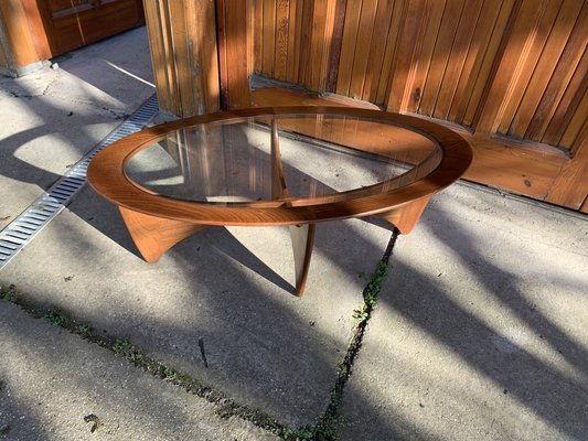 Oval Teak Astro Coffee Table with Glass Top by Victor Wilkins for