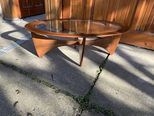 Oval Teak Astro Coffee Table with Glass Top by Victor Wilkins for