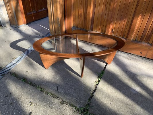 Oval Teak Astro Coffee Table with Glass Top by Victor Wilkins for