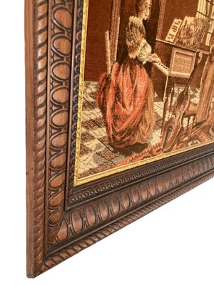 Large Tapestry Style Velvet Artwork in Large Wooden Frame 1950s for sale at Pamono