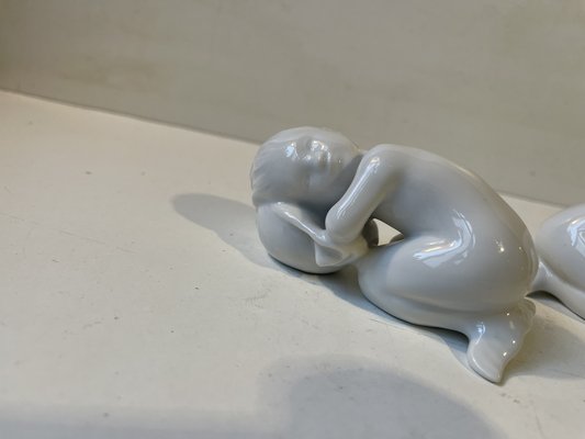 Weiße Porzellanfiguren Meerjungfrau Kinder von Sadolin & Jespersen für Bing & Gröndahl, 1950er, 2er Set