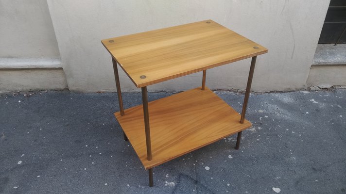Antico tavolino francese stile Luigi XV 1800 a due piani con intarsi