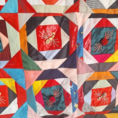 Vintage Chinese Handmade Folk Art Bai Jia Bei Quilt