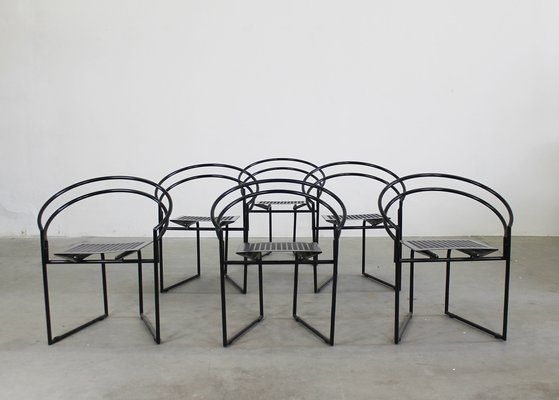 La Tonda Chairs in Black Lacquered Metal by Mario Botta for Alias