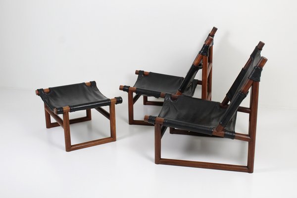 Rosewood Sling Chairs and Stool, Set of for sale at Pamono