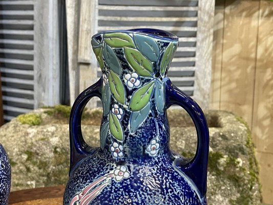 Art Deco Vases in Enameled Earthenware, Set of 2 for sale at Pamono