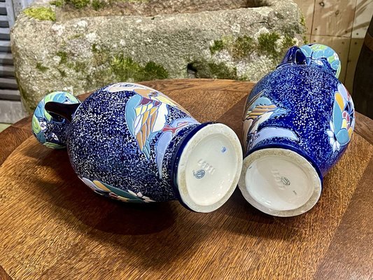 Art Deco Vases in Enameled Earthenware, Set of 2 for sale at Pamono