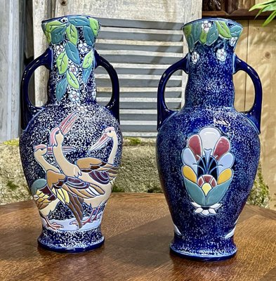 Art Deco Vases in Enameled Earthenware, Set of 2 for sale at Pamono