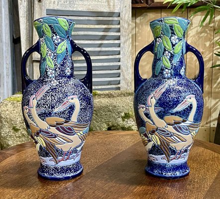 Art Deco Vases in Enameled Earthenware, Set of 2 for sale at Pamono